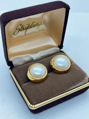 LOT 235J: 1981 Givenchy Faux Pearl and Goldtone Pierced Earrings