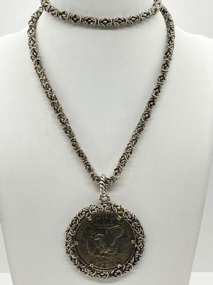 LOT 236J: Sterling Coin Pendant and Chain - 88.4 GTW