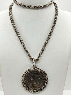 LOT 236J: Sterling Coin Pendant and Chain - 88.4 GTW