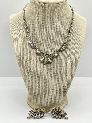 LOT 238J: Vintage 16" Rhinestone Necklace and Weiss Clip On Earrings
