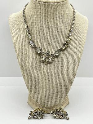 LOT 238J: Vintage 16" Rhinestone Necklace and Weiss Clip On Earrings