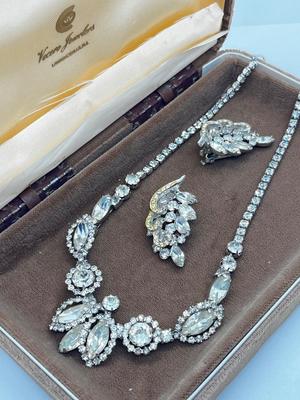 LOT 238J: Vintage 16" Rhinestone Necklace and Weiss Clip On Earrings