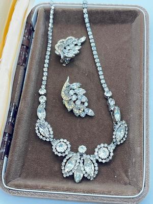 LOT 238J: Vintage 16" Rhinestone Necklace and Weiss Clip On Earrings
