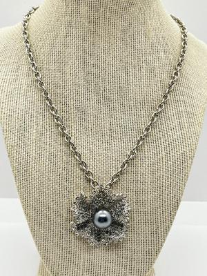 LOT 241J: Vintage Silvertone and Rhinestone Necklace with Toggle Clasp