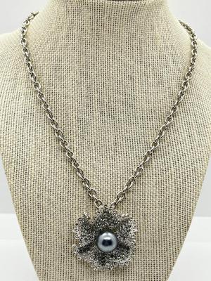 LOT 241J: Vintage Silvertone and Rhinestone Necklace with Toggle Clasp