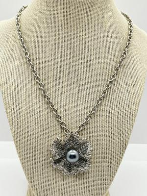 LOT 241J: Vintage Silvertone and Rhinestone Necklace with Toggle Clasp