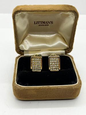 LOT 245J: Magnificent Vintage Christian Dior Goldtone and Cubic Zirconia Pierced Earrings