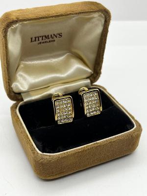 LOT 245J: Magnificent Vintage Christian Dior Goldtone and Cubic Zirconia Pierced Earrings