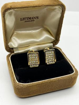 LOT 245J: Magnificent Vintage Christian Dior Goldtone and Cubic Zirconia Pierced Earrings