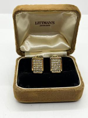 LOT 245J: Magnificent Vintage Christian Dior Goldtone and Cubic Zirconia Pierced Earrings