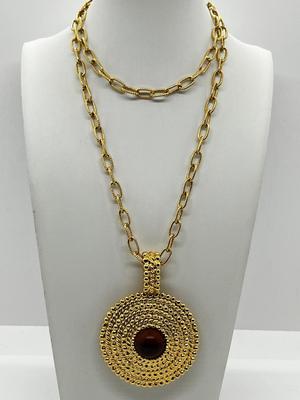 LOT 247J: Fantastic 1970's Modernist Faux Amber and Glass Pendant on 30" Rope Necklace
