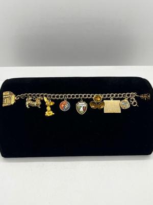 LOT 258J: Vintage 1949 Charm Bracelet - Christmas Tree Charm is Marked 14K - 7"