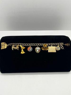 LOT 258J: Vintage 1949 Charm Bracelet - Christmas Tree Charm is Marked 14K - 7"