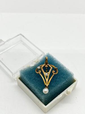 LOT 259J: 10K Antique Handmade Yellow Gold and Seed Pearl Pendant -1 GTW