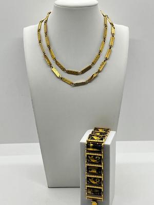 LOT 264J: Fabulous Vintage Damascene 7.5" Bracelet with 29.5" Goldtone Necklace
