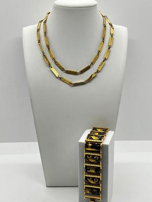 LOT 264J: Fabulous Vintage Damascene 7.5" Bracelet with 29.5" Goldtone Necklace