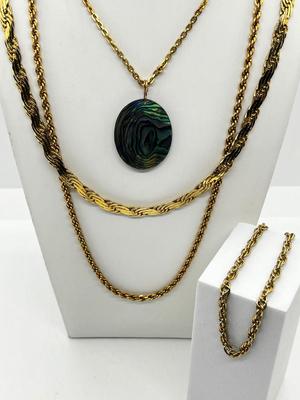 LOT 267J: Abolone Pendant Necklace with other Goldtone Necklaces Plus an 8.5" Sarah Coventry Chain Bracelet