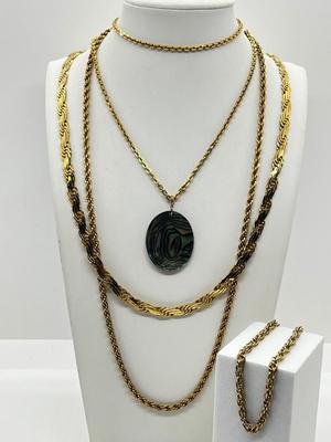LOT 267J: Abolone Pendant Necklace with other Goldtone Necklaces Plus an 8.5" Sarah Coventry Chain Bracelet