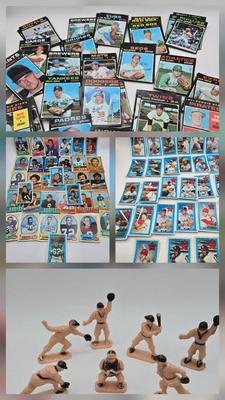 LOT 3K: Vintage Ajax Hard Plastic Baseball Players and Vintage Baseball Cards