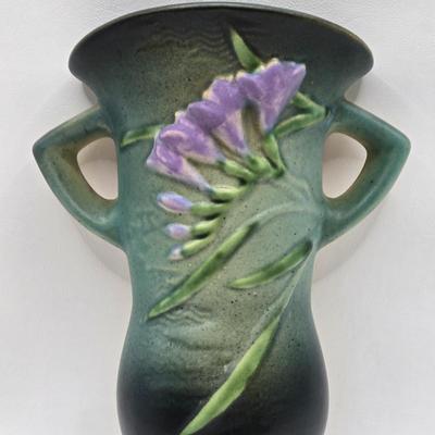 LOT 11K: Vintage Conder Pottery Vase and Roseville Freesia Wall Pocket