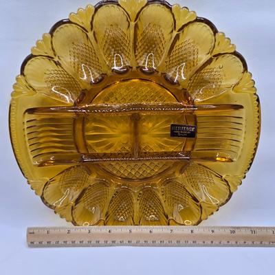LOT 12K: Vintage L.E. smith Heritage Deviled Egg Plate and Multiple Stained Glass Pieces
