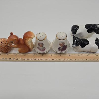 LOT 14K: Vintage Otagri Cow and Bull Salt & Pepper Shakers, Squirrel and Acorn , Martha & George Salt & Pepper Shakers, and...