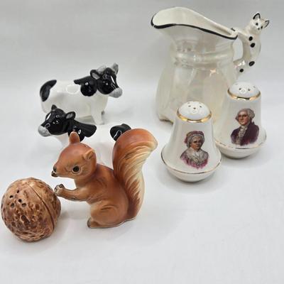 LOT 14K: Vintage Otagri Cow and Bull Salt & Pepper Shakers, Squirrel and Acorn , Martha & George Salt & Pepper Shakers, and...