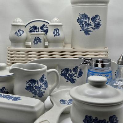LOT 15K: Vintage Pfaltzgraff Yorktowne Set Including Cannisters, Serving Ware, Glasses, and More