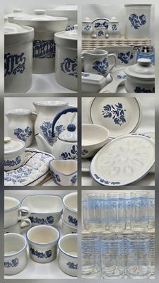 LOT 15K: Vintage Pfaltzgraff Yorktowne Set Including Cannisters, Serving Ware, Glasses, and More