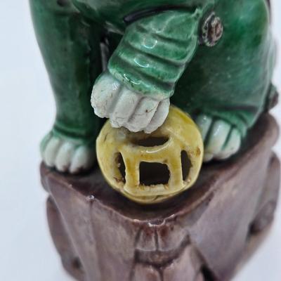 LOT 19K: Chinese Guardian Lion AKA Foo Dog and A Very Happy Carved Wooden Buddha