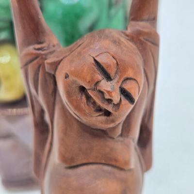 LOT 19K: Chinese Guardian Lion AKA Foo Dog and A Very Happy Carved Wooden Buddha