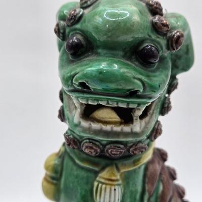 LOT 19K: Chinese Guardian Lion AKA Foo Dog and A Very Happy Carved Wooden Buddha