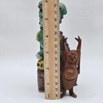 LOT 19K: Chinese Guardian Lion AKA Foo Dog and A Very Happy Carved Wooden Buddha