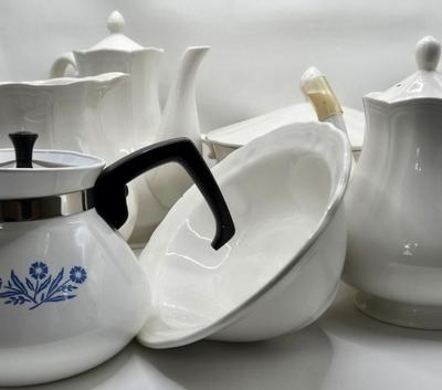 LOT 20K: Various Vintage Pieces of Federalist Ironstone and Corning Ware Cornflower Tea Pot