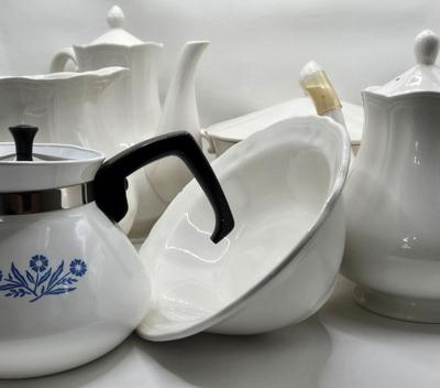 LOT 20K: Various Vintage Pieces of Federalist Ironstone and Corning Ware Cornflower Tea Pot