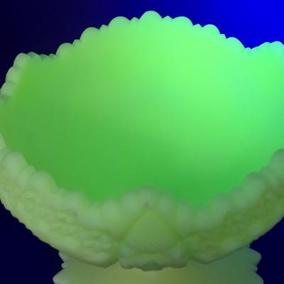 LOT 21K: Fenton Custard Yellow Uranium Glass Pedestal Bowl