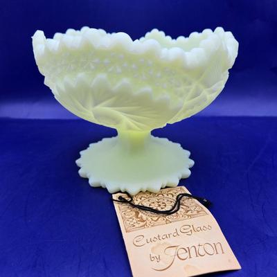 LOT 21K: Fenton Custard Yellow Uranium Glass Pedestal Bowl