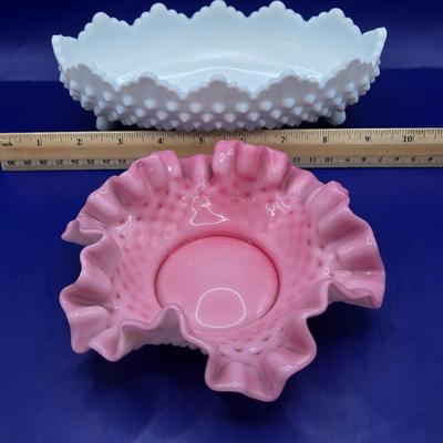 LOT 23K: Multiple Vintage Fenton Milk Glass Hobnail Pieces and More