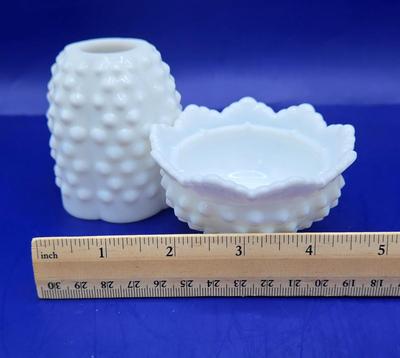 LOT 23K: Multiple Vintage Fenton Milk Glass Hobnail Pieces and More