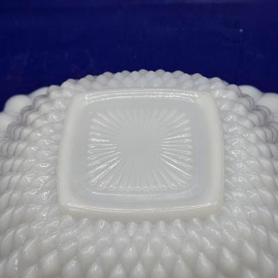 LOT 23K:Variety of Vintage Milk Glass Pieces Including Westmoreland Wicker Edge Salad Plate, Fenton White Hobnail Fairy Light, and More