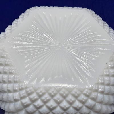 LOT 23K:Variety of Vintage Milk Glass Pieces Including Westmoreland Wicker Edge Salad Plate, Fenton White Hobnail Fairy Light, and More