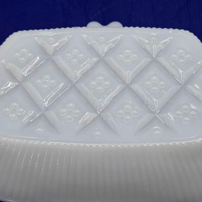 LOT 23K:Variety of Vintage Milk Glass Pieces Including Westmoreland Wicker Edge Salad Plate, Fenton White Hobnail Fairy Light, and More