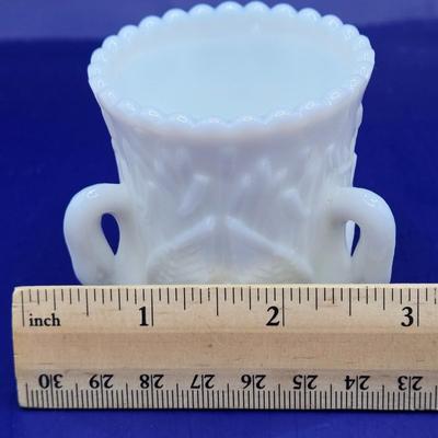 LOT 23K:Variety of Vintage Milk Glass Pieces Including Westmoreland Wicker Edge Salad Plate, Fenton White Hobnail Fairy Light, and More