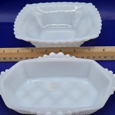 LOT 23K:Variety of Vintage Milk Glass Pieces Including Westmoreland Wicker Edge Salad Plate, Fenton White Hobnail Fairy Light, and More