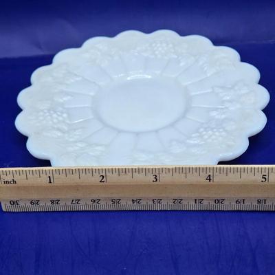 LOT 23K:Variety of Vintage Milk Glass Pieces Including Westmoreland Wicker Edge Salad Plate, Fenton White Hobnail Fairy Light, and More