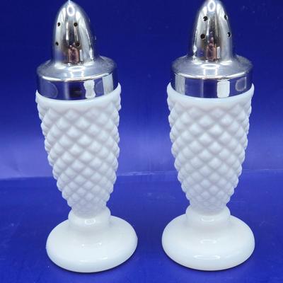 LOT 23K:Variety of Vintage Milk Glass Pieces Including Westmoreland Wicker Edge Salad Plate, Fenton White Hobnail Fairy Light, and More