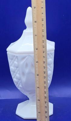 LOT 23K:Variety of Vintage Milk Glass Pieces Including Westmoreland Wicker Edge Salad Plate, Fenton White Hobnail Fairy Light, and More