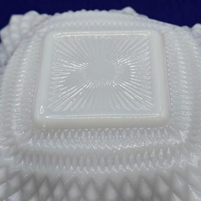LOT 23K:Variety of Vintage Milk Glass Pieces Including Westmoreland Wicker Edge Salad Plate, Fenton White Hobnail Fairy Light, and More
