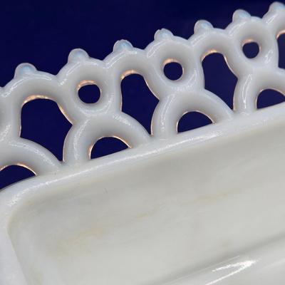 LOT 23K:Variety of Vintage Milk Glass Pieces Including Westmoreland Wicker Edge Salad Plate, Fenton White Hobnail Fairy Light, and More