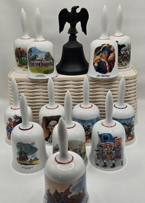 LOT 25D: Let Freedom Ring!! Danbury Mint Bicentennial Bells and Black Metal Bell with Eagle